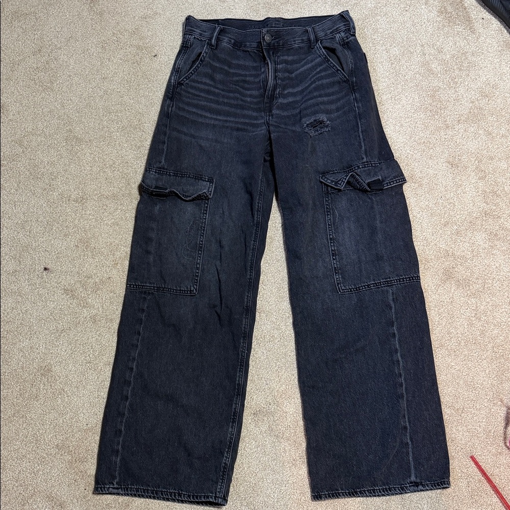 Women’s Black Cargo Jeans – Wide Leg Utility Style